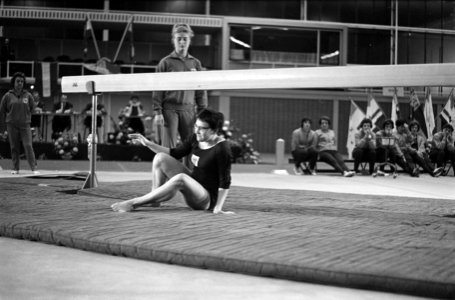 Damesturnen Nederland tegen Oostenrijk in Expohal te Hilversum. Pepina Punz vall, Bestanddeelnr 913-1196