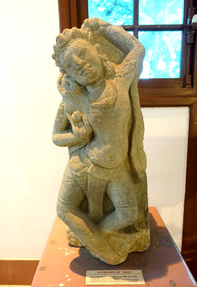 Dancer from temple base, Cham, Quang Nam province, 10th-11th century, sandstone - National Museum of Vietnamese History - Hanoi, Vietnam - DSC05722