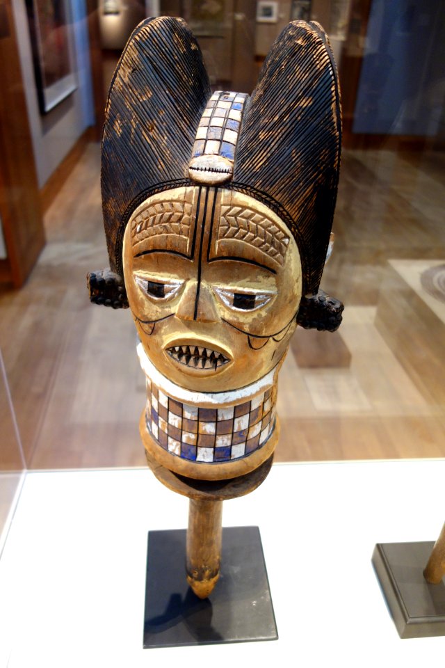 Dance staff (ifia) depicting Ngyema, Congo, Kuyu people, late 19th to early 20th century, wood, brass, pigment - Chazen Museum of Art - DSC01789