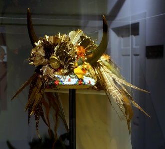 Dance headdress, Lakota, with spirit of Tatanka represented by bull horns, collected in 1897 - Native American collection - Peabody Museum, Harvard University - DSC05787