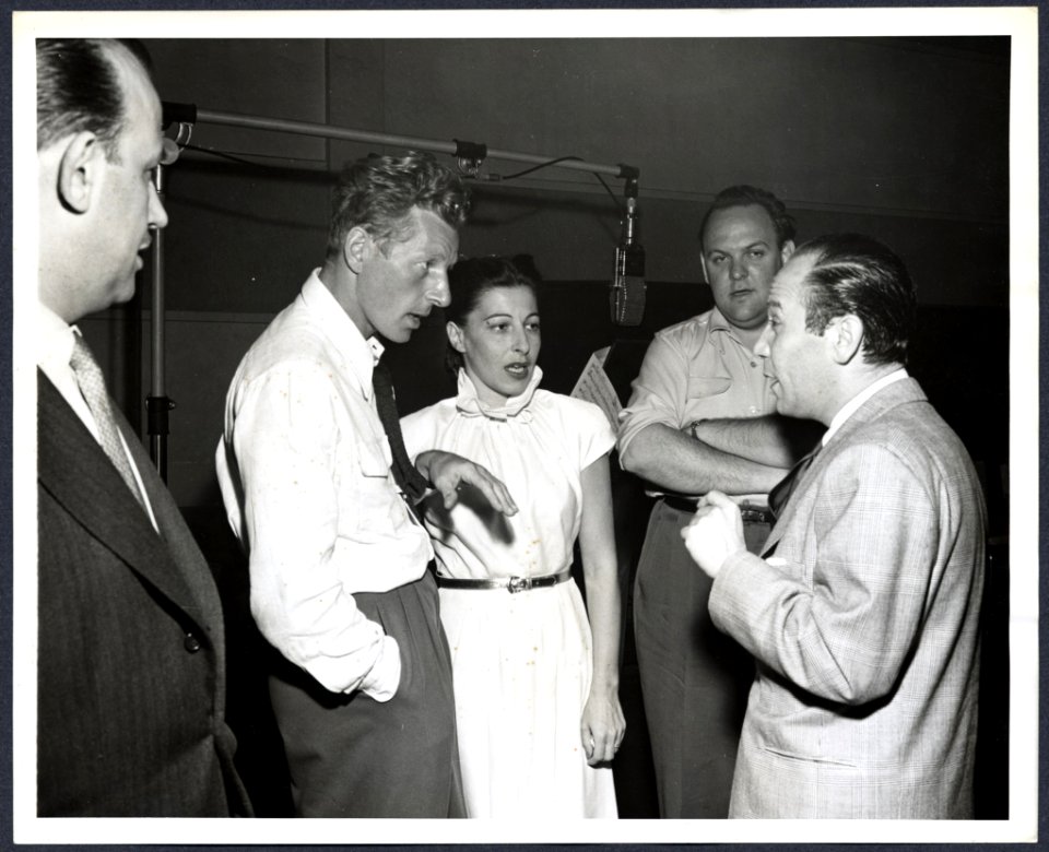Danny Kaye and Sylvia Fine speak with Lane Kopp, Billy May and Frank Loesser about "Bleep Bloop"