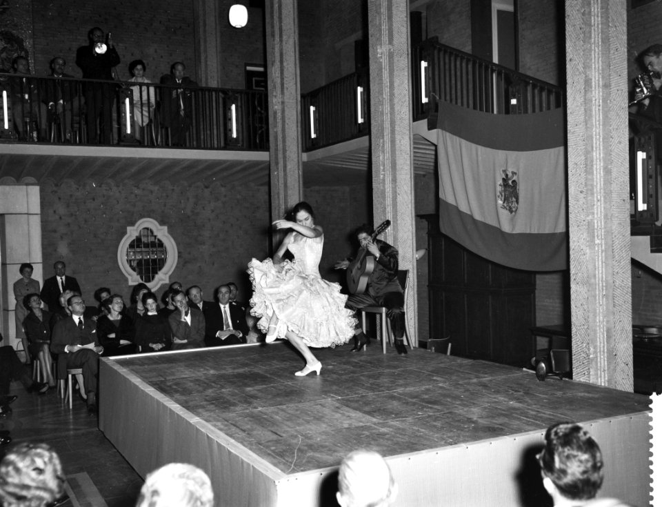 Dansen van Amalia Roman in het gebouw van Onderwijs Kunst en Wetenschappen te De, Bestanddeelnr 911-7749
