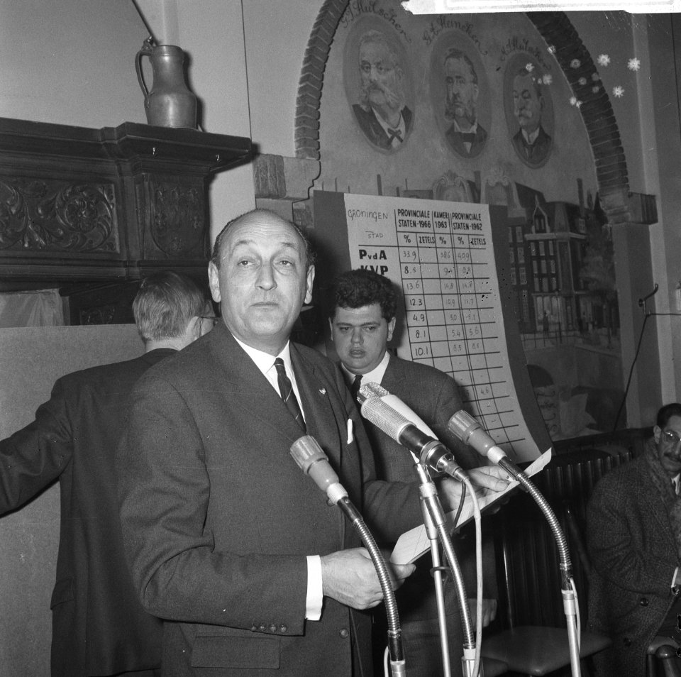 De heer Toxopeus tijdens rede, op de verkiezingsuitslagen de Poort van Cleve te , Bestanddeelnr 918-9499