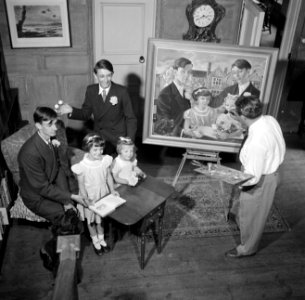 De kunstenaar Eppo Doeve schildert de kinderen van de familie Martineau,Old Lodg, Bestanddeelnr 254-2897