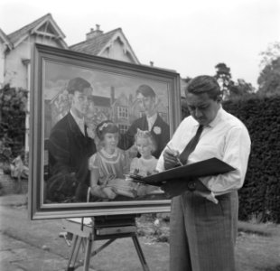 De kunstenaar Eppo Doeve schildert de kinderen van de familie Martineau,Old Lodg, Bestanddeelnr 254-2902