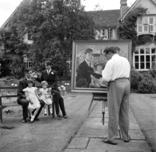 De kunstenaar Eppo Doeve schildert de kinderen van de familie Martineau,Old Lodg, Bestanddeelnr 254-2903
