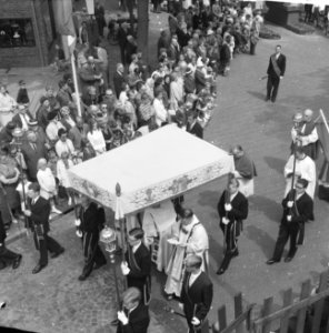 De jaarlijkse St Jans Processie in Laren begonnen, overzicht van de lange stoet, Bestanddeelnr 916-5722