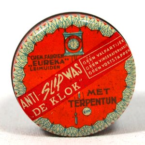De Klok anti-slip was, blikje, Chem Fabriek Eureka Leimuiden, foto 1