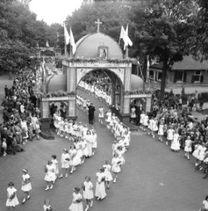 De jaarlijkse St Jans Processie in Laren begonnen, overzicht van de lange stoet, Bestanddeelnr 916-5720