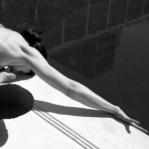 Girl woman gray yoga photo