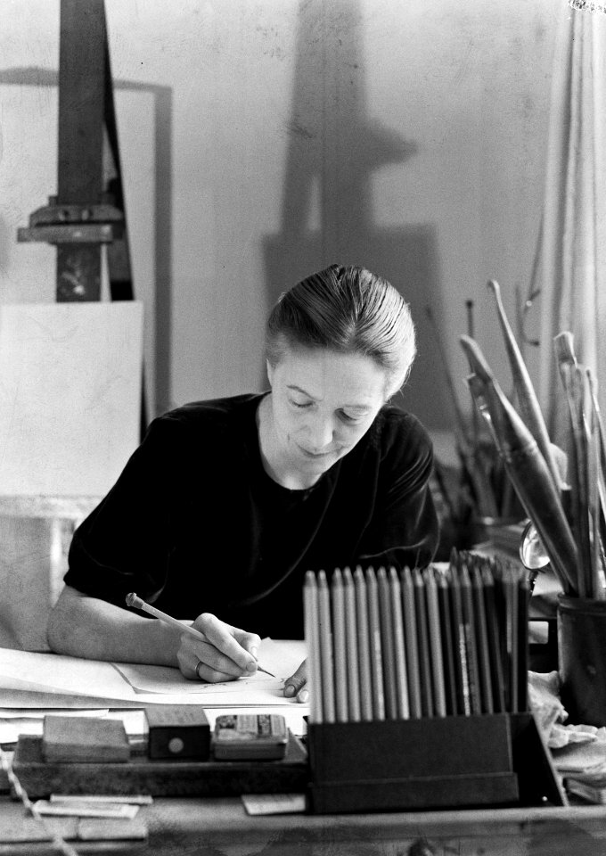 De Oostenrijkse kunstenaresse Mariette Lydis (1887-1970) aan haar tekentafel, 55, Bestanddeelnr 191-0554