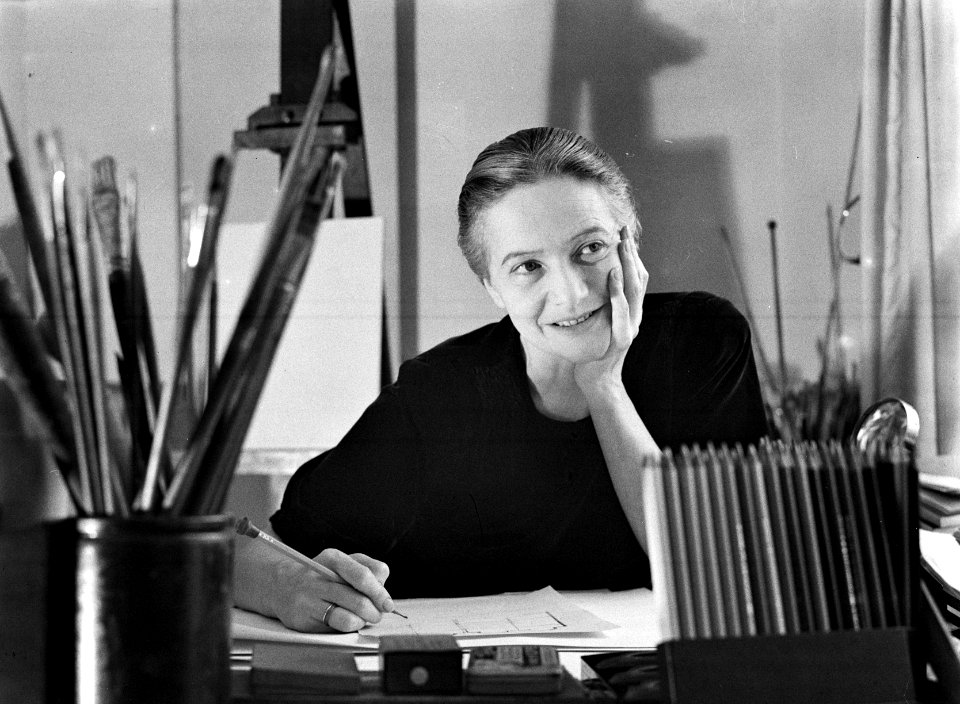 De Oostenrijkse kunstenaresse Mariette Lydis (1887-1970) aan haar tekentafel, 55, Bestanddeelnr 191-0553