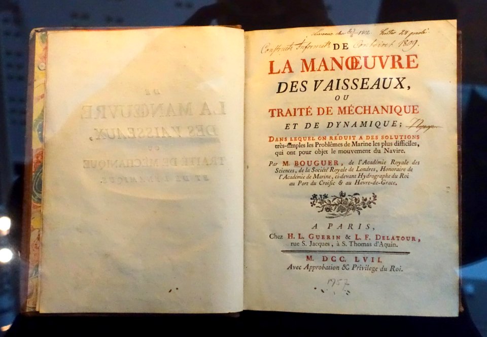 De la manoeuvre des vaisseaux, ou Traité de méchanique et de dynamique (etc), by Pierre Bouguer (1698-1758), 1757, Paris - Marinmuseum, Karlskrona, Sweden - DSC08839