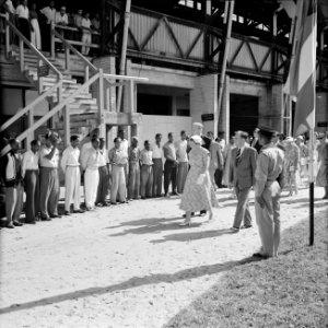 De koningin bezoekt de Bruynzeel Suriname Houtmaatschappij in Beekhuizen, Bestanddeelnr 252-4556