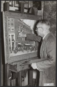 De Amsterdamse kunstschilder GJ Staller viert op 2 januari 1955 zijn 75ste ve…, Bestanddeelnr 094-0544