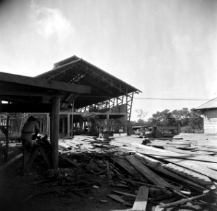 De fabriekshal van de Bruynzeelfabriek aan de Surinamerivier in aanbouw, Bestanddeelnr 252-6278