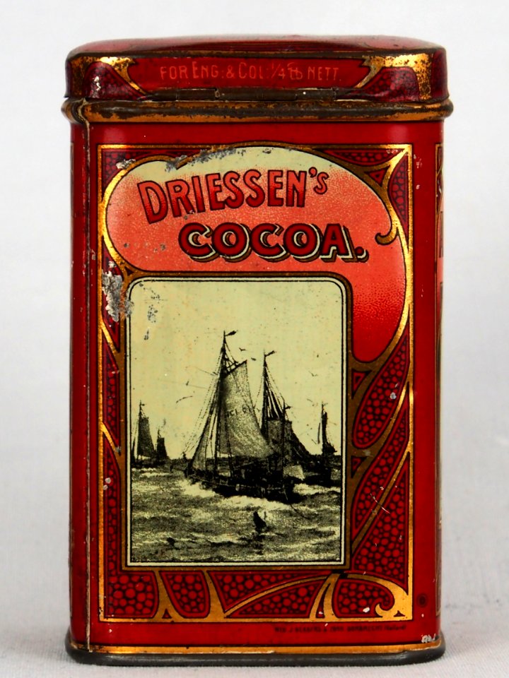 Driessen cacao 100gram blikje met afbeelding van molen, zijlschepen en koeien, foto3