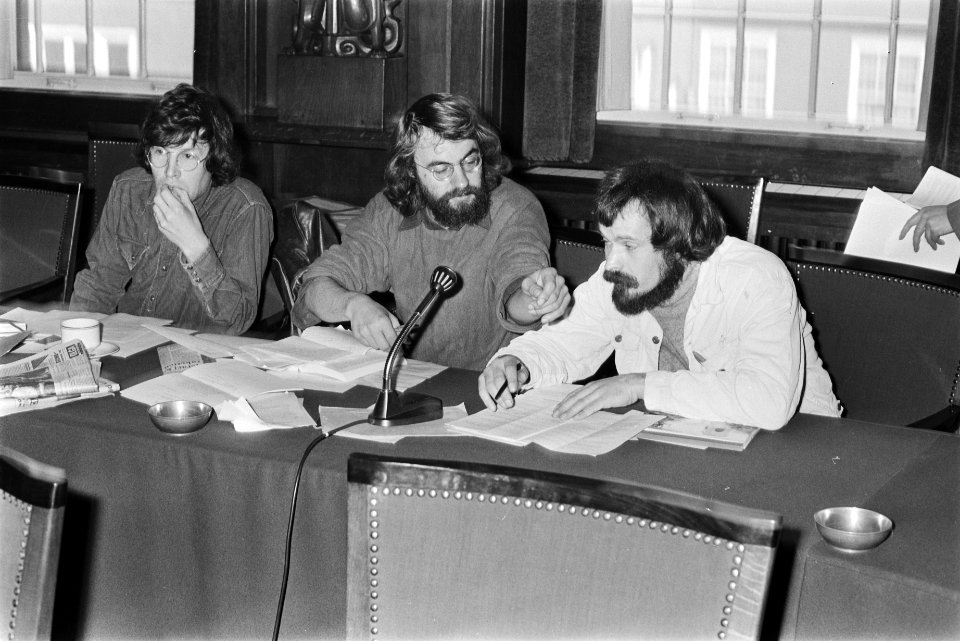 Drie leden van de Kabouters v.l.n.r. Guy Kilian, Roel van Duijn en Peter Hakke…, Bestanddeelnr 924-4525