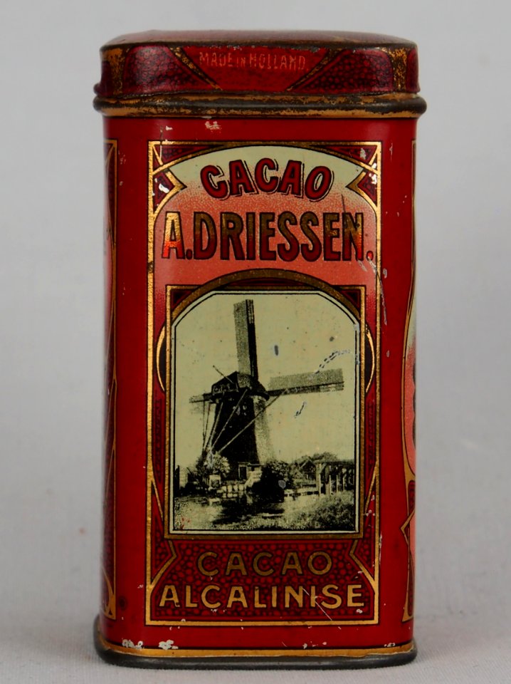 Driessen cacao 100gram blikje met afbeelding van molen, zijlschepen en koeien, foto2