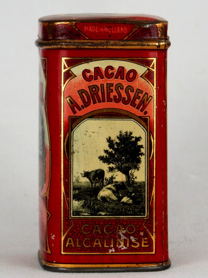 Driessen cacao 100gram blikje met afbeelding van molen, zijlschepen en koeien, foto4