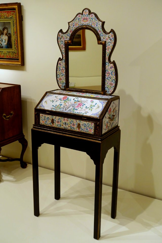 Dressing table, Guangzhou, China, c. 1730, enamel, wood, lacquer, glass, metal, view 2 - Peabody Essex Museum - DSC07323