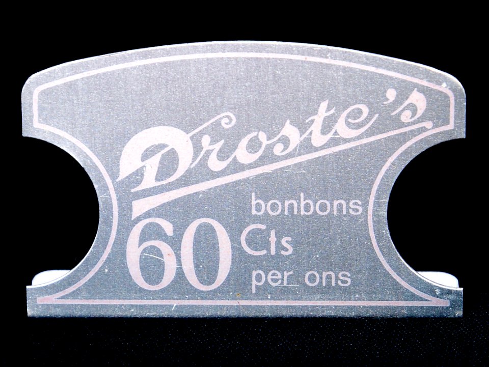 Droste metalen prijskaartje bonbons 60Cts per ons