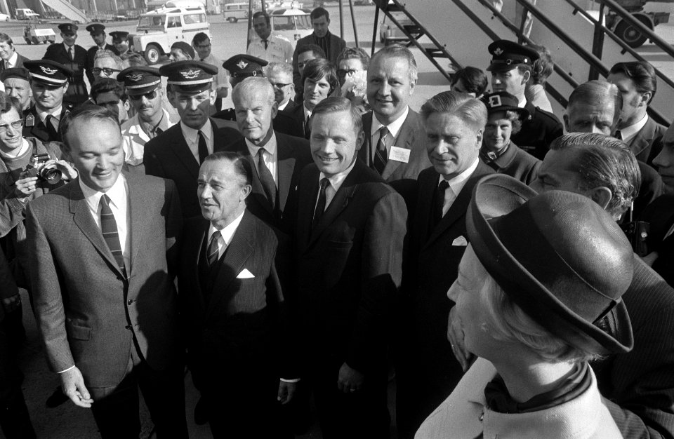 Drie Amerikaanse astronauten Armstrong, Aldrin en Collins (als 1e op de maan) be, Bestanddeelnr 922-8532