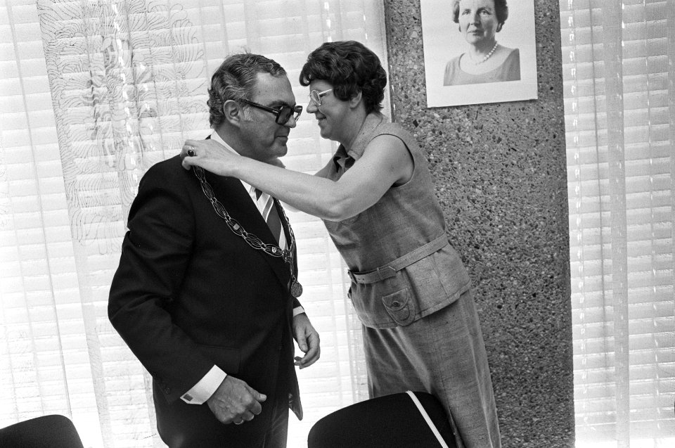 Drs. A. J. Lems geinstalleerd als burgemeester van Schiedam, wethouder en loco-b, Bestanddeelnr 927-3623