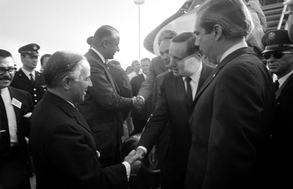 Drie Amerikaanse astronauten Armstrong, Aldrin en Collins (als 1e op de maan) be, Bestanddeelnr 922-8535