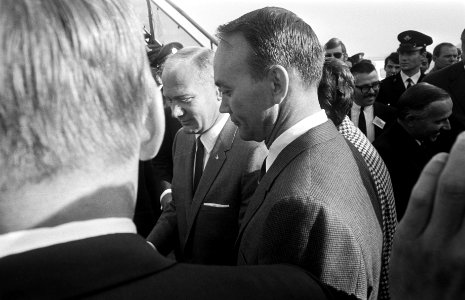 Drie Amerikaanse astronauten Armstrong, Aldrin en Collins (als 1e op de maan) be, Bestanddeelnr 922-8536