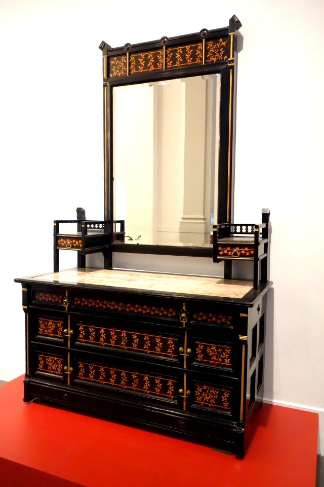 Dresser, unknown maker, probably New York, c. 1880, ebonized cherry, other woods, marble, mirrored glass, metal - Brooklyn Museum - Brooklyn, NY - DSC08794