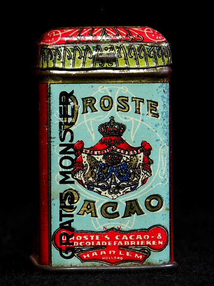Droste cacao sample blikje met gouden bovenrand, foto1