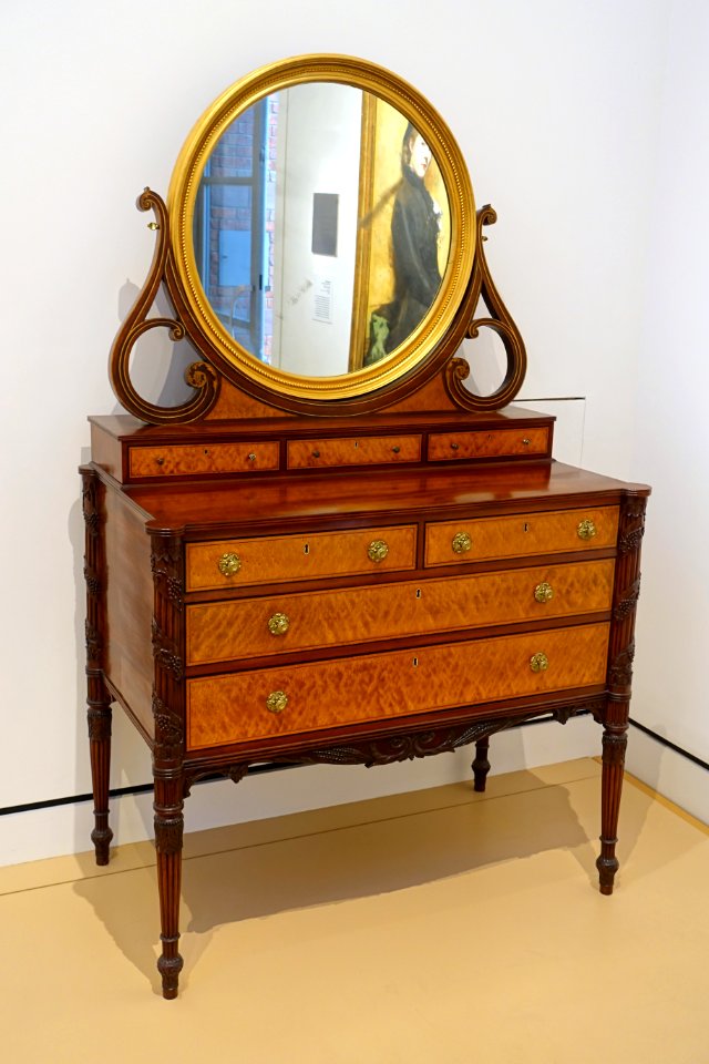 Dressing chest, Thomas Seymour, Boston, c. 1810, mahogany, bird's-eye maple, satinwood veneer, brass, glass - Peabody Essex Museum - DSC06656