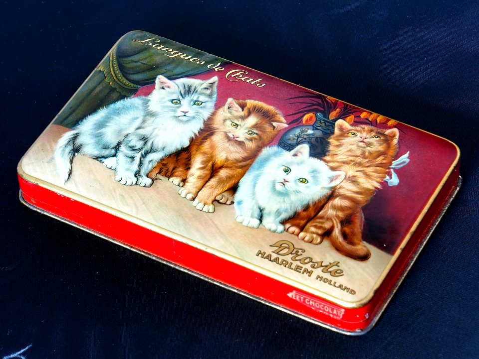 Droste Langues de Chats blik met afbeelding van 4 katjes, foto 1