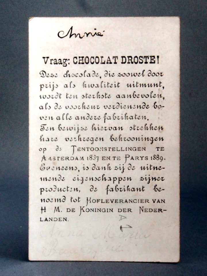 Droste verzamel plaatje met afbeelding van Clown en ganzen (achterkant)
