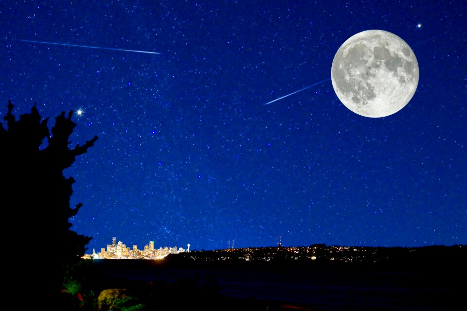 Full moon shooting stars stars