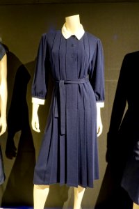 Dress and belt, by Yves Saint-Laurent, 1982, wool, acrylic, cotton, resin - Musée de la mode - Montreal, Canada - DSC07076