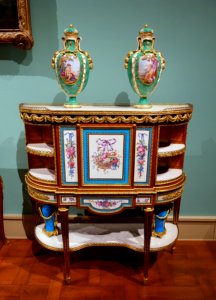 Drop-front desk, attrib. to Martin Carlin, Sevres porcelain with decoration by Edme-Francois Bouillat pere, France, c. 1776, oak, veneers, 1976.155.110 - Metropolitan Museum of Art - New York City - DSC07707