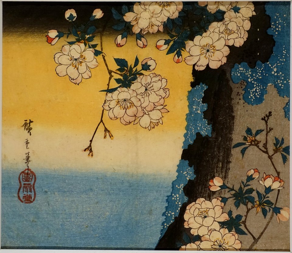 Double-flowered cherry, by Utagawa Hiroshige, Edo period, 1800s AD, print - Ishikawa Prefectural Museum of Traditional Arts and Crafts - Kanazawa, Japan - DSC09561