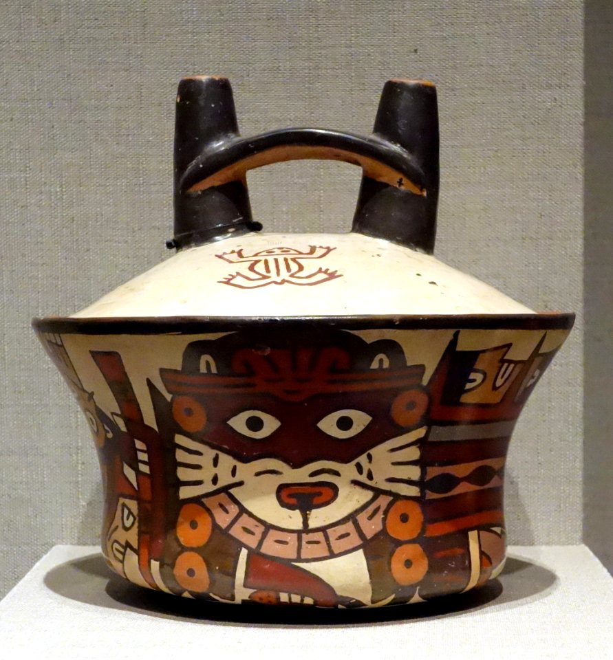 Double-spouted vessel depicting Oculate Being, Peru, South Coast, Nasca, 400-1000 AD, earthenware and pigment - De Young Museum - DSC00338