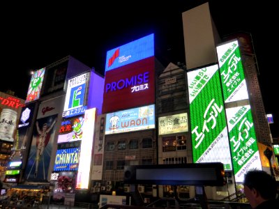 Dotombori signs at night of the day of Pocky & Pretz