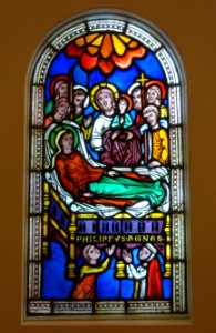 Dormition of the Virgin Mary and Coronation of the Virgin Mary (Dormition), Cologne, c. 1250-1260, stained glass - Museum Schnütgen - Cologne, Germany - DSC09771
