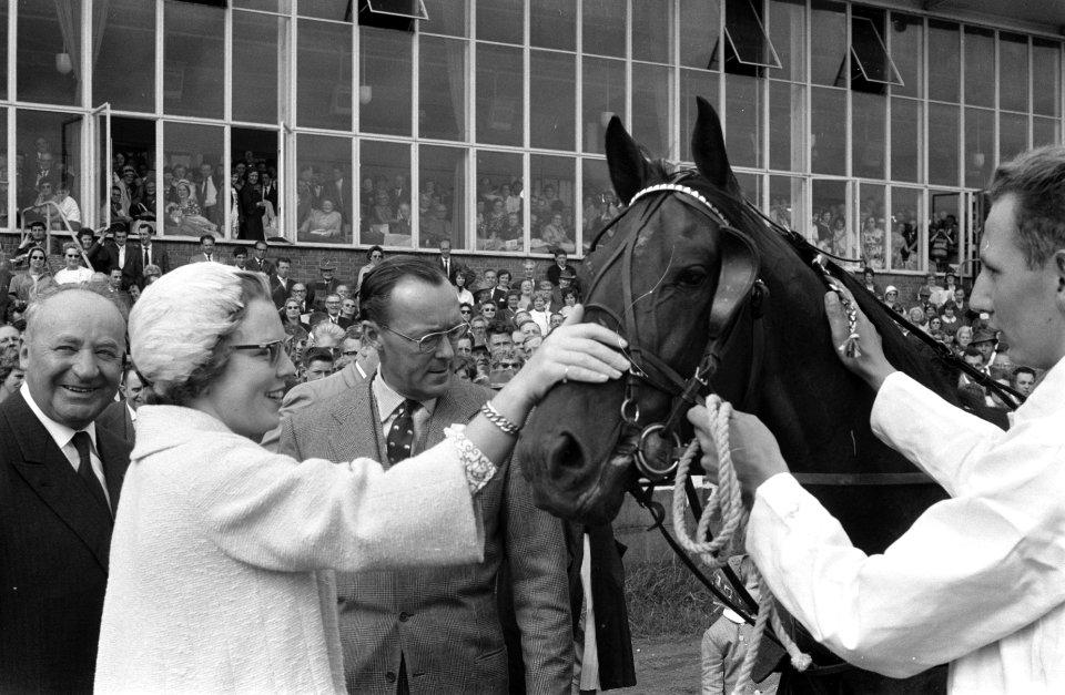 Draverijen om Gouden Zweep te Hilversum Prinses Beatrix aait de winnaar Ybe van, Bestanddeelnr 912-7637