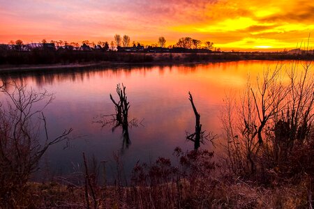 Pond twilight sun photo
