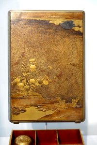 Drawered Handbox with Four-Season Motif and Interior Cosmetic Boxes with Scrolling Floral Designs, view 2, Japan, early Edo period, lacquered wood - Arthur M. Sackler Museum, Harvard University - DSC01112