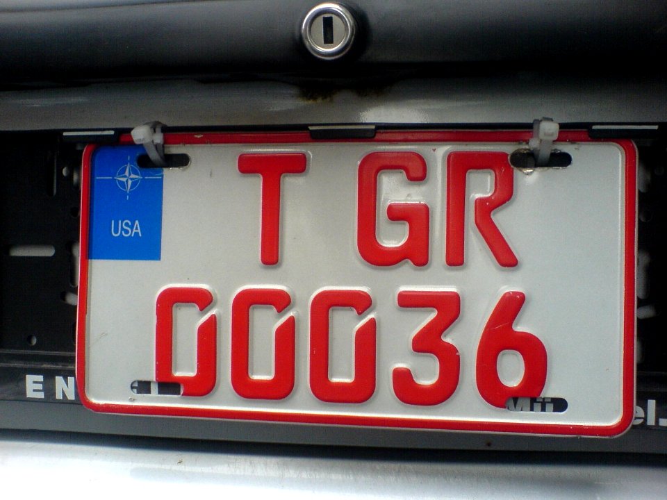 Dt. Probe- und Überführungskennzeichen T GR 00036 (USA)