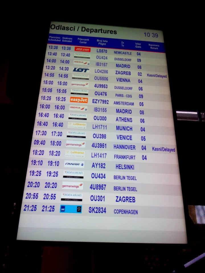 Dubrovnik Airport Flight Information July 2015