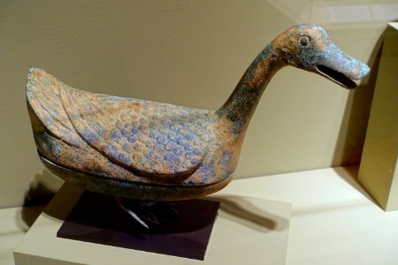 Duck-shaped censer, China, Han dynasty, 2nd century BC to 2nd century AD, bronze - Portland Art Museum - Portland, Oregon - DSC08611