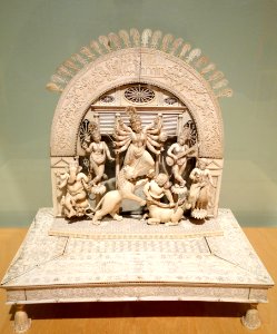 Durga Mahishasuramardini by Toolsee Ram, view 1, India, Bengal, 1836, ivory and mirror - Berkeley Art Museum and Pacific Film Archive - DSC04158
