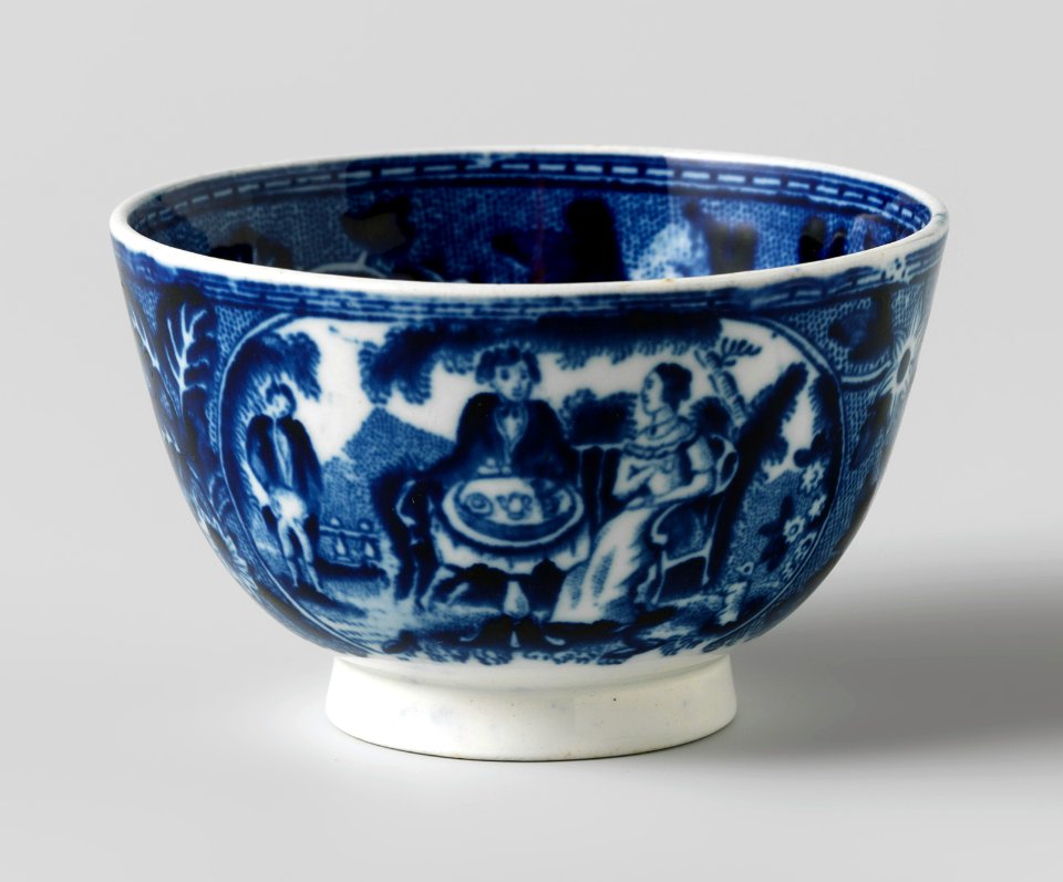 Drinkkom met thee drinkend paar (1867), Petrus Regout & Co